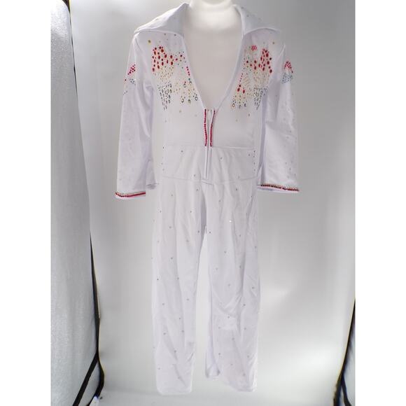 Dance Costume Elvis Small Adult White Jumpsuit Jazz Tap Rhinestones Elvis - Picture 2 of 10